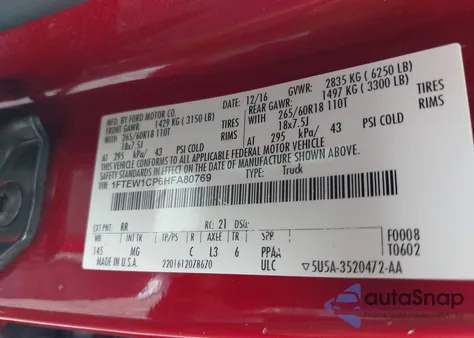 2017 Ford F150 Supercrew из США, поврежденный, VIN 1FTEW1CP6HFA80769